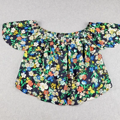 Top Shop Petite Crop Top Sz 2 Multicolor Floral Off The Shoulder Lightweight - Image 1 of 4
