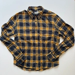 Camisa de franela con botones de manga larga VINCE para hombre pequeña amarilla a cuadros algodón suave - Imagen 1 de 14