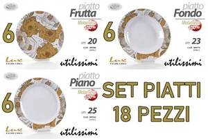 SET SERVIZIO PIATTI TAVOLA 18 PEZZI DOLCE FRUTTA FONDO PIANO MELAMINA FIORI ORO - Foto 1 di 11