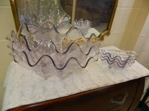 Vintage 6 Piece Clam Shell Bowl Set w/ 9" & Large 19” Lucite Clam Clear Footed - Picture 1 of 4
