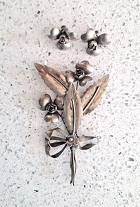 Estate Find Vintage Floral Serling Silver Brooch/Pin & Clip On Earring Set - Picture 1 of 3