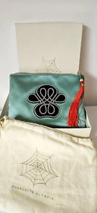 Authentic Charlotte Olympia Clutch Bag Jade Silk Satin Crystal Purse w Box - Picture 1 of 20