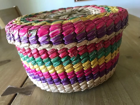 Hand Woven Small Round  Mexican Basket with Lid Cover