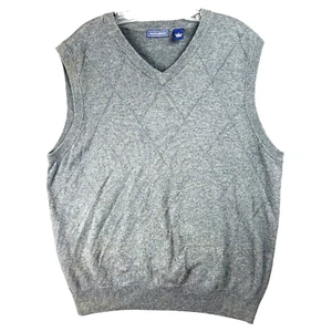 Vintage Saddlebred Sweater Argyle Vest Men M Gray V-Neck Made In Hong Kong - Picture 1 of 9