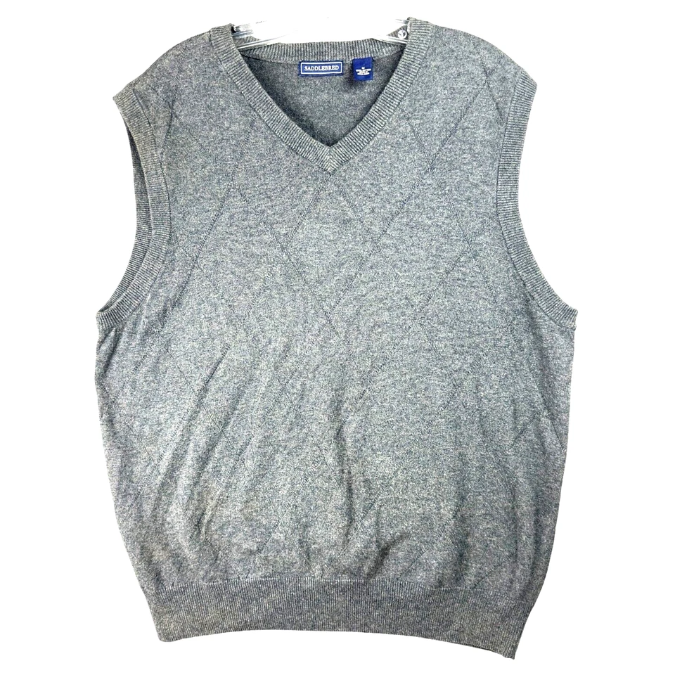 Винтажный седловидный свитер Argyle жилет мужчин M серый v-образным вырезом сделано в Гонконге - Изображение 1 из 4