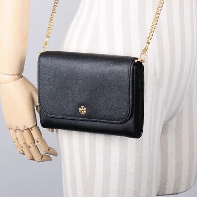 Tory Burch Emerson Black Saffiano Chain Wallet Clutch Crossbody Purse Bag 136093 - Image 1 of 4