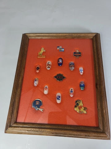 Vintage Haindpainted Denver Broncos Nails with 5 Pins in Plaque 1 of a Kind RARE Cover