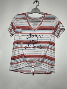 Women's Striped Short Sleeve V-Neck T-Shirt - Fifth Sun (Juniors') - White - S - Picture 1 of 3