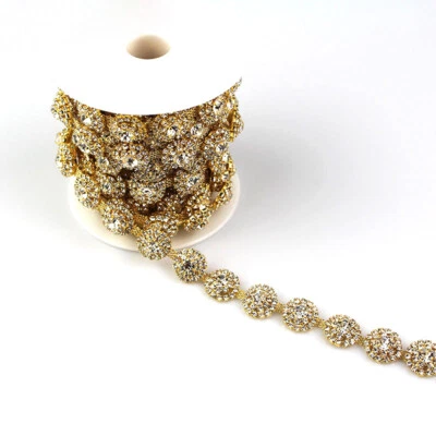 90cm Shiny Rhinestone Applique Trim Crystal Beaded Flower Chain Wedding Sewing - Image 1 of 4