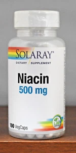 Solaray Niacin 500 mg 100 Capsules Energy Circulatory Support Vitamin B3 B-3 - Picture 1 of 4