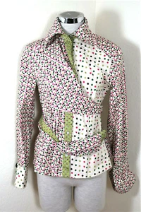 KENZO France Wrap Long Sleeve Collared Cotton Top Blouse S M 40 4 5 6 - Picture 1 of 12