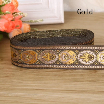 1 Roll Vintage Floral Brocade Jacquard Ribbon Trim Fringe DIY Upholstery Crafts - Image 1 of 4