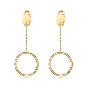 Women 1 inch Hoop Dangle Style Clip On Earrings for No Pierced Ears|Clip on earr - Picture 1 of 7