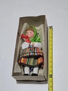Vtg Polish Milenium Krakow Florianska Nazwa Art 12" Hand Made Girl Doll Flowers - Picture 1 of 9