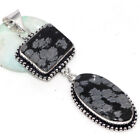 Snowflake Obsidian 925 Silver Plated Long Pendant 3" Fast-Selling Gift GW