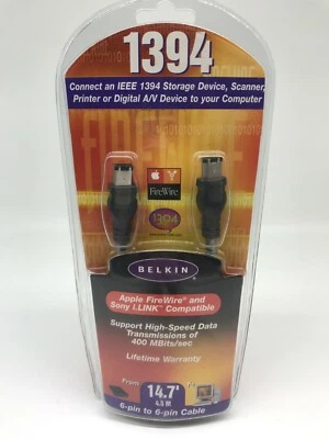 Belkin 1394 IEEE Firewire 6 Pin To 6 Pin Cable Model F3N400-14-ICE 14.7'  - Image 1 of 4