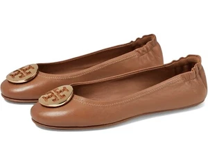 Ballet de viaje de cuero Tory Burch Minnie - bronceado real/dorado - Imagen 1 de 7