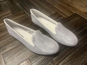 NWT Marco Tozzi Leather Silver Snakeskin Texture Ballet Flats Loafers Size 7 37 - Picture 1 of 10