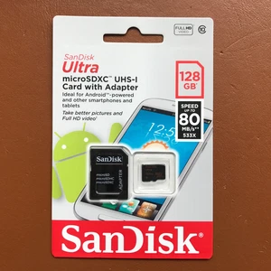 SanDisk 128GB Ultra Memory Card Micro SD SDXC UHS-1 CLASS 10 80MB/s + SD Adapter - Picture 1 of 3