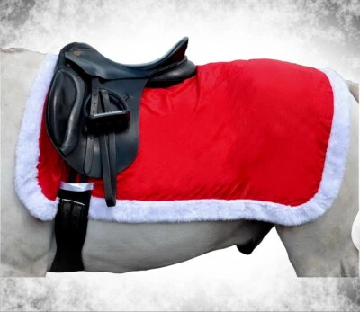 SANTA Christmas Exercise Sheet PONY COB HORSE ride-on saddle FLEECE FUR TRIM Rug - Image 1 of 4