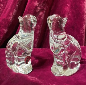 Waterford Irish Crystal Cat Figurines Paperweights Sitting Looking Up LOT OF 2 - Picture 1 of 12