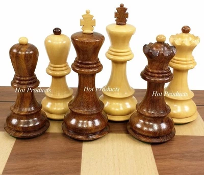 4 Queens Acacia Opposite Tops 3 3/4" King Staunton Wood Chess Men Set -NO BOARD - Image 1 of 4