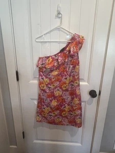 Tommy Hilfiger ~ Pink Silk Floral One Shoulder Shift Party Dress 2 Retail $180 - Picture 1 of 5