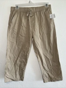 Ladies Khaki Cotton Capris New Size XL Elastic Draw String Waist C22 - Picture 1 of 10
