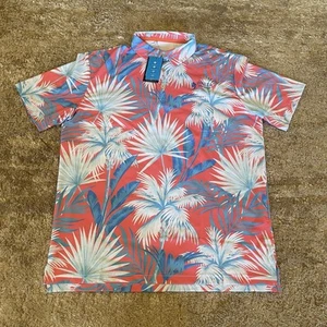 Scales Polo Shirt Mens Large Blue Floral Wailea Maui Hawaii Short Sleeve - Picture 1 of 9