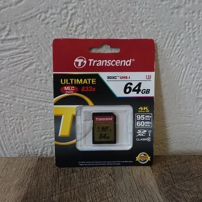 Transcend 64gb SD CARD CLASS 10 UHS-I 95MB/S 4K 633X - Image 1 of 3