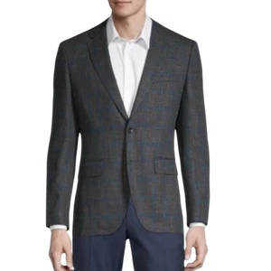 Hugo Boss Blazer Mens 42R Blue Gray Stretch Wool Viscose Plaid Sport Coat Jacket - Picture 1 of 14
