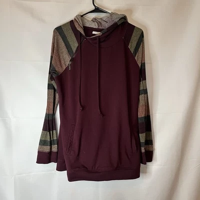 Maurice’s Burgundy Striped Hoodie Pockets Zipper Size Medium - Image 1 of 4
