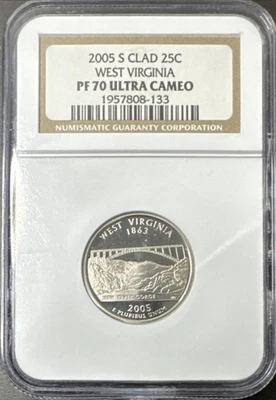2005 S--  WEST VIRGINIA QUARTER -NGC PF70 ULTRA CAMEO - Image 1 of 4