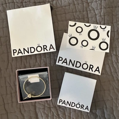 New 100% PANDORA 14k Gold Charm Bangle Bracelet Radiating Heart Clasp 563752C00 - Image 1 of 4