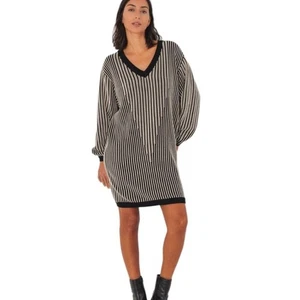 Neu mit Etikett SKFK Aiza schwarz elfenbein Langarm geripptes Strickkleid Größe 6 Reg. 159 $ - Bild 1 von 12