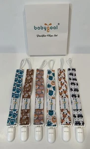 NEW Babygoal Pacifier Clips Set Animals 6 Pack Raccoon Owl Fox Bear Deer Rabbit - Picture 1 of 16