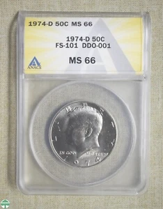 1974-D KENNEDY HALF DOLLAR - ANACS CERTIFIED - MS 66 - FS-101 DDO-001 - Picture 1 of 2