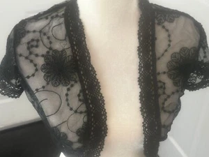 One 7 Six Women's Black Lace Bolero Shrug Semi Sheer Size M - Picture 1 of 23