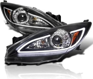 Juego de faros negros con tubo LED par de faros para Mazda 3 2010-2013 halógeno - Imagen 1 de 9
