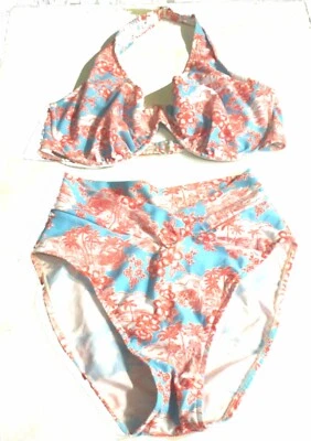 Bikini halter de playa hawaiano azul claro y rojo Fresh Peaches talla 38DD/L Foto 1 de 4