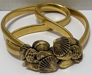 Vintage Hattie Carnegie Seashells Gold Tone Stretch Belt Clasp Waist 27” To 32” - Picture 1 of 19