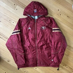 Vintage 1998 49ers Red/Gold Adidas Team Puffer Jacket Coat Parka XL Embroidered - Picture 1 of 11