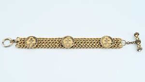 Chanel 31 Rue Cambon Paris Yellow Gold Plated Coin Open Chain Bracelet