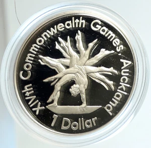 1989 NEW ZEALAND XIV 1990 Commonwealth Game GYMNAST Proof Silver $1 Coin i103141 - Picture 1 of 3