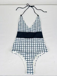 New Tavik Womens One Piece Halter Top Swimsuit Charcoal Black & White - Picture 1 of 11
