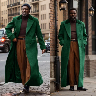 Winter Long Woolen Coat Double Breasted Wide Peak Lapel Casual Street Outfits - Image 1 of 4