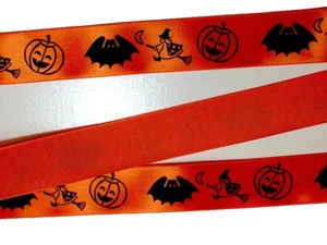 Orange Halloween Bats Single-Face Satin Ribbon 7/8 inch wide x 9 yards B62 - Picture 1 of 4