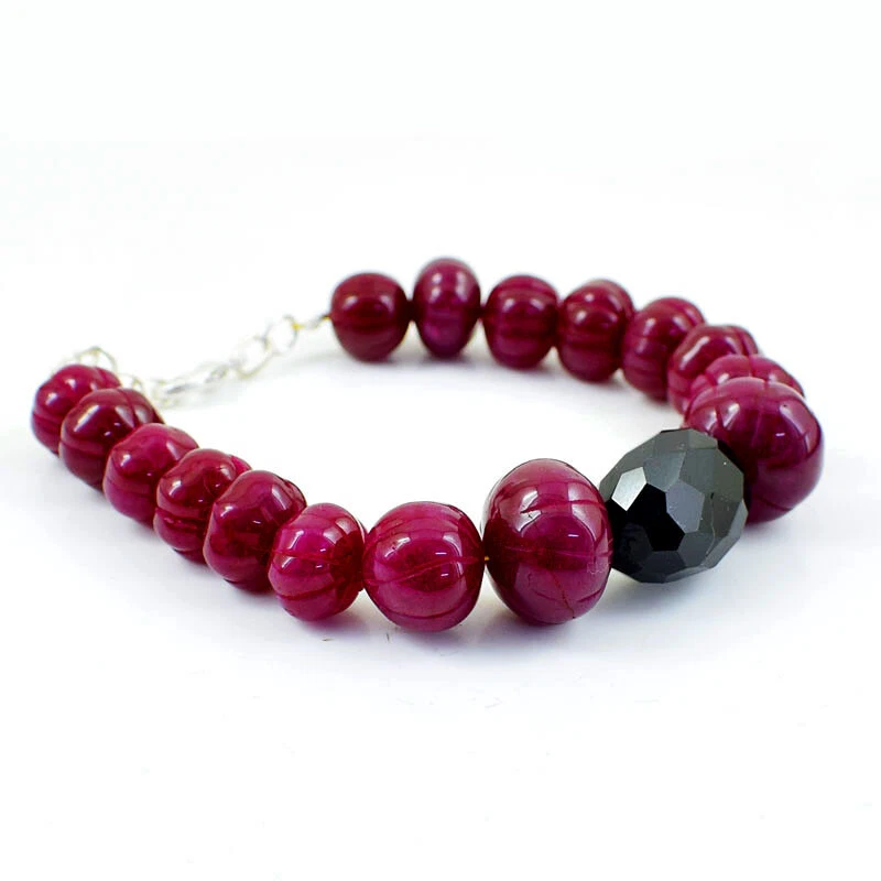 306.00 Cts Earth Mined 7" Long Red Ruby & Black Spinel Beads Bracelet NK 44E99 - Image 1 of 2