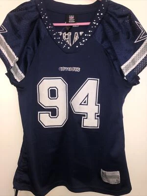 Camiseta DALLAS COWBOYS Demarcus Ware REEBOK Vintage Azul Grande Feminina Costurada BLING - Imagem 1 de 4