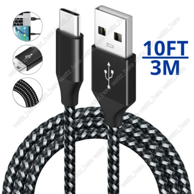 Cable de sincronización de datos cargador rápido USB tipo C trenzado de 10 pies para Samsung S9 S10 S20 Foto 1 de 4